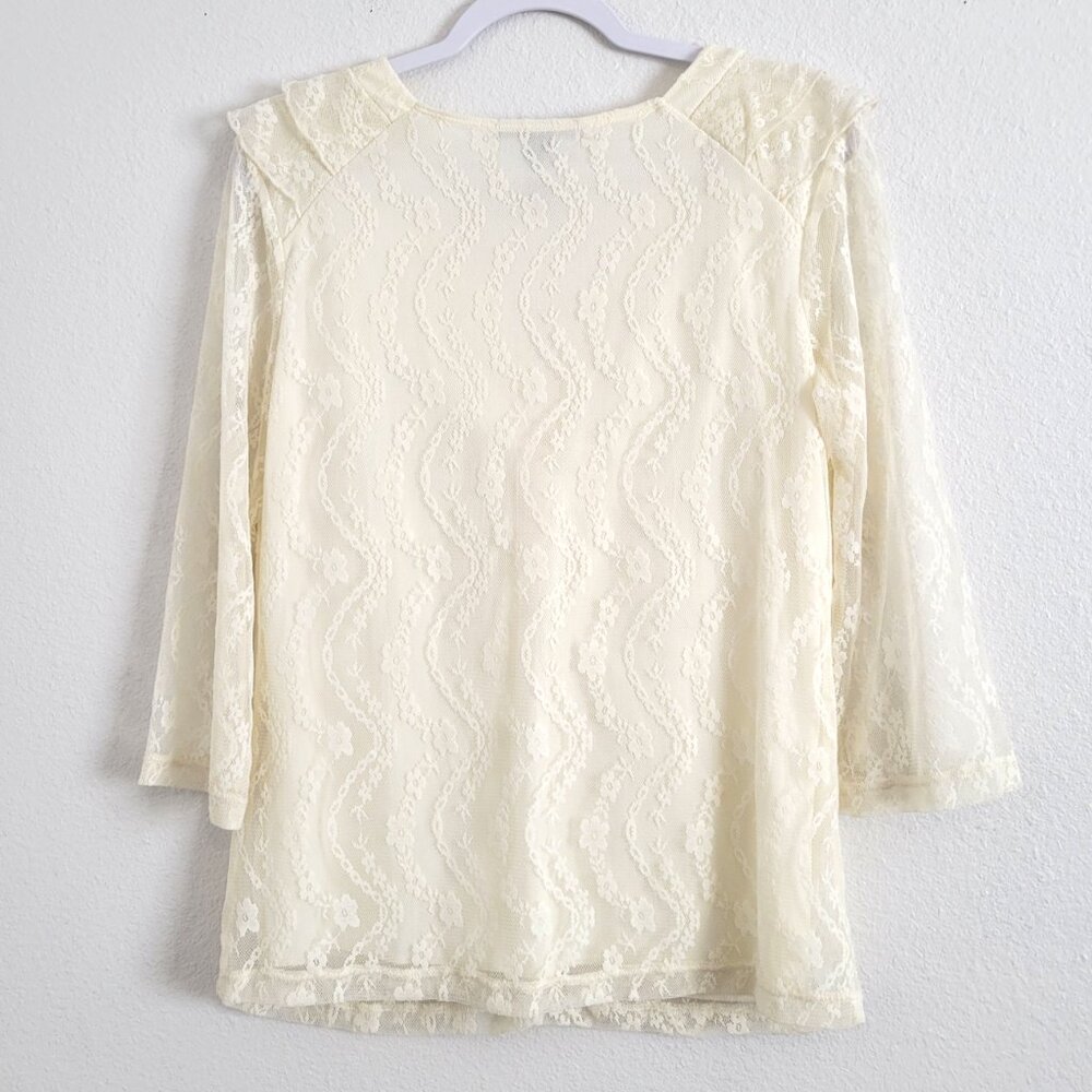 Apostrophe Womens Top Ivory Lace Sleeveless Ruched V Neck Lined Pleated Sz L - Picture 5 of 6